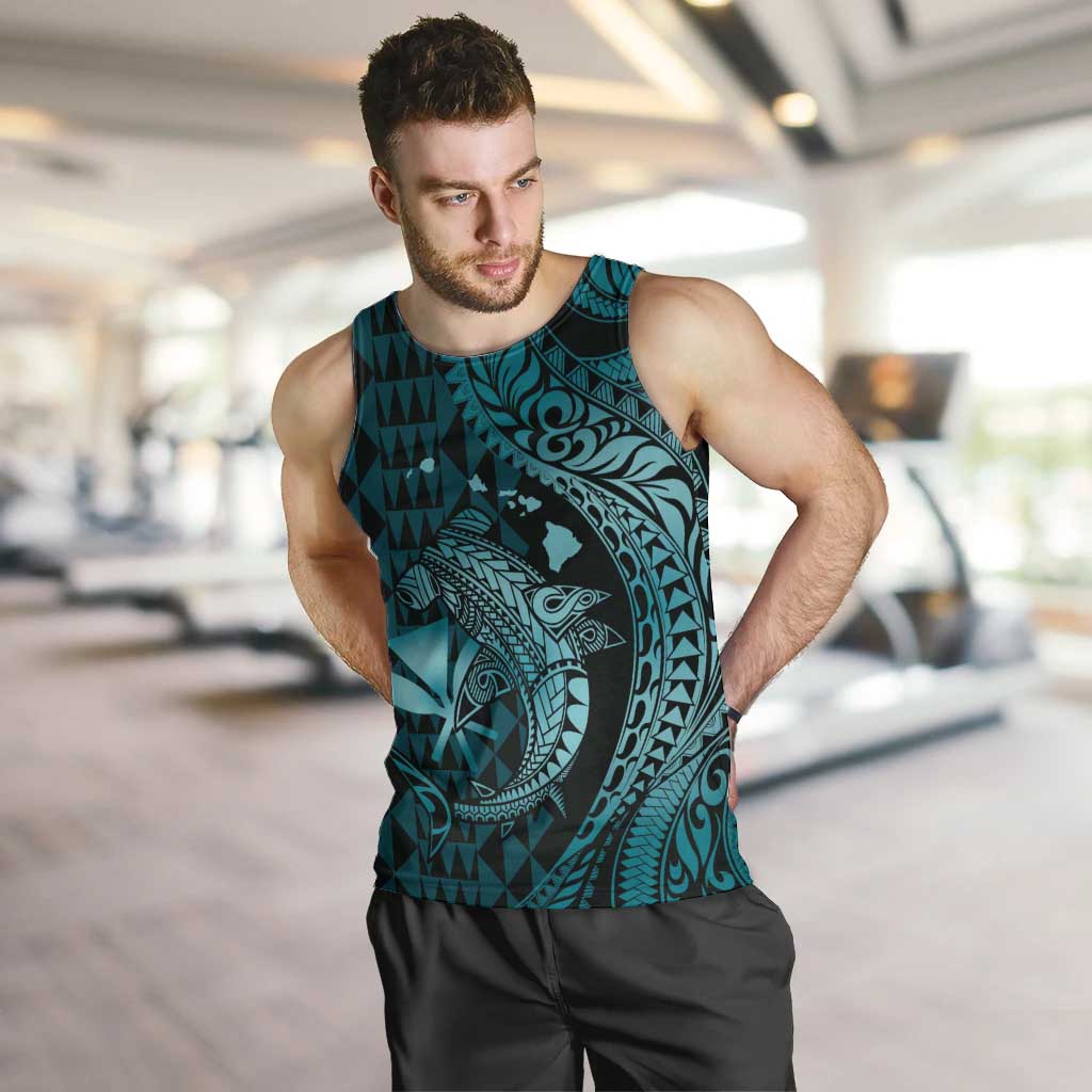 Aloha Hawaii Hammerhead Shark Men Tank Top Turquoise Kakau and Polynesian Tattoo LT03 Turquoise - Polynesian Pride