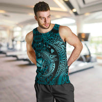Aloha Hawaii Hammerhead Shark Men Tank Top Turquoise Kakau and Polynesian Tattoo LT03 Turquoise - Polynesian Pride