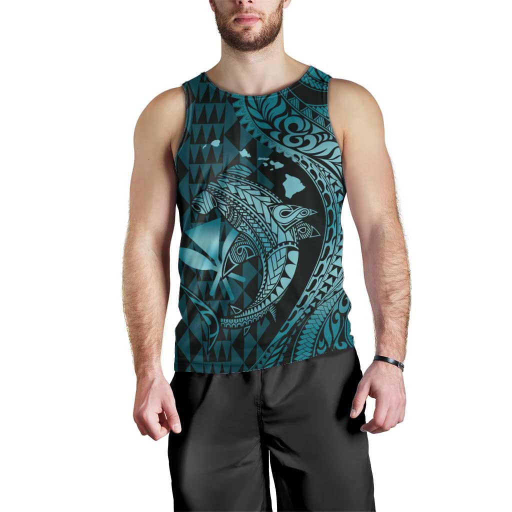 Aloha Hawaii Hammerhead Shark Men Tank Top Turquoise Kakau and Polynesian Tattoo LT03 - Polynesian Pride