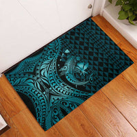 Aloha Hawaii Hammerhead Shark Rubber Doormat Turquoise Kakau and Polynesian Tattoo LT03 - Polynesian Pride