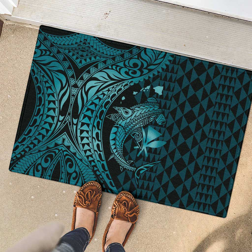 Aloha Hawaii Hammerhead Shark Rubber Doormat Turquoise Kakau and Polynesian Tattoo LT03 - Polynesian Pride