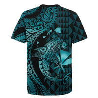 Aloha Hawaii Hammerhead Shark Rugby Jersey Turquoise Kakau and Polynesian Tattoo LT03 - Polynesian Pride