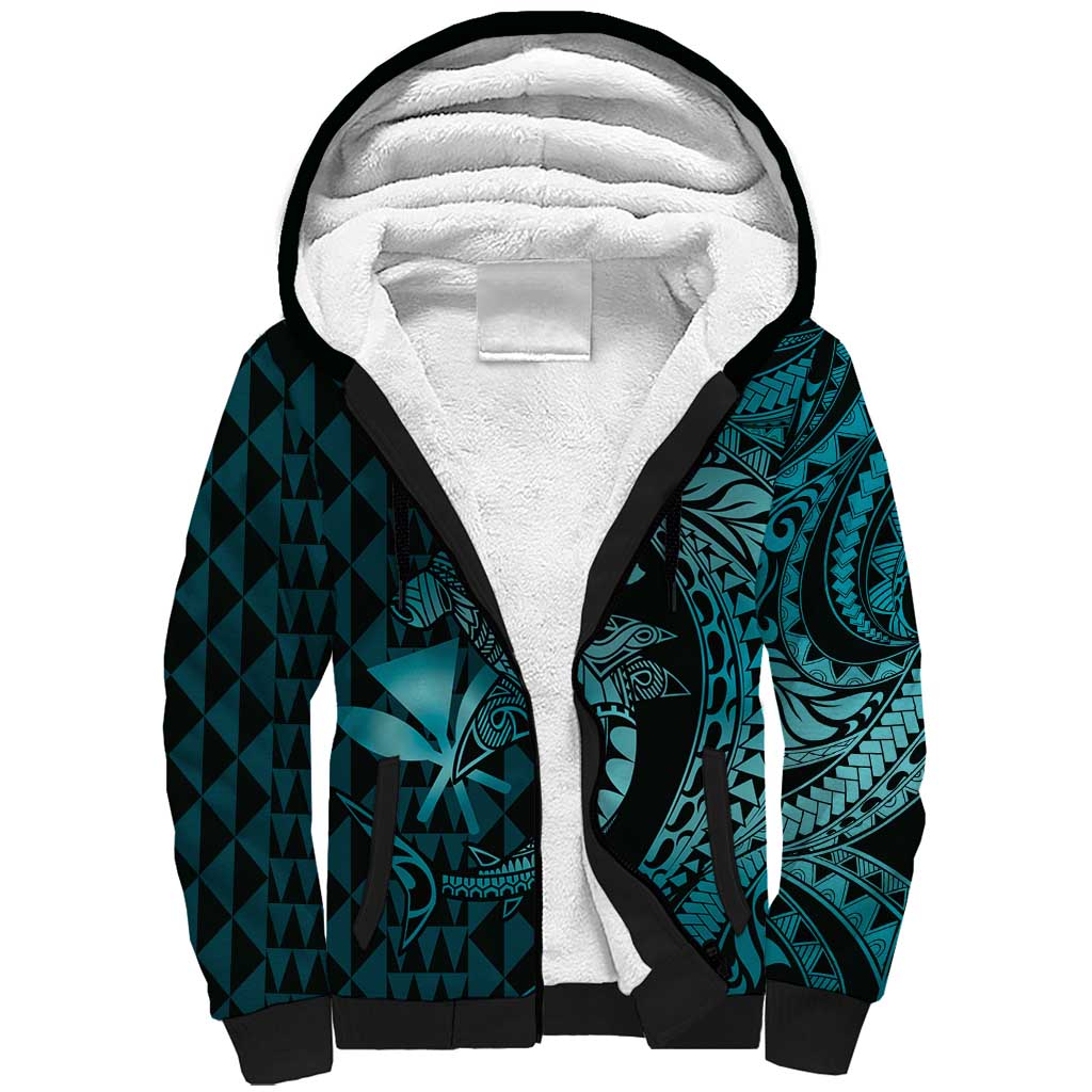 Aloha Hawaii Hammerhead Shark Sherpa Hoodie Turquoise Kakau and Polynesian Tattoo LT03 Unisex Turquoise - Polynesian Pride