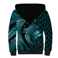 Aloha Hawaii Hammerhead Shark Sherpa Hoodie Turquoise Kakau and Polynesian Tattoo LT03 - Polynesian Pride