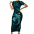 Aloha Hawaii Hammerhead Shark Short Sleeve Bodycon Dress Turquoise Kakau and Polynesian Tattoo LT03