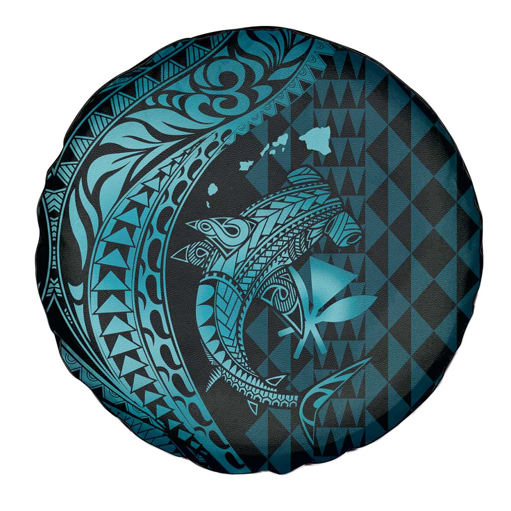 Aloha Hawaii Hammerhead Shark Spare Tire Cover Turquoise Kakau and Polynesian Tattoo LT03 - Polynesian Pride