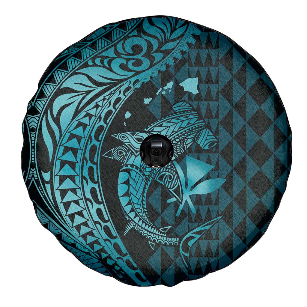 Aloha Hawaii Hammerhead Shark Spare Tire Cover Turquoise Kakau and Polynesian Tattoo LT03 - Polynesian Pride