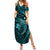 Aloha Hawaii Hammerhead Shark Summer Maxi Dress Turquoise Kakau and Polynesian Tattoo LT03