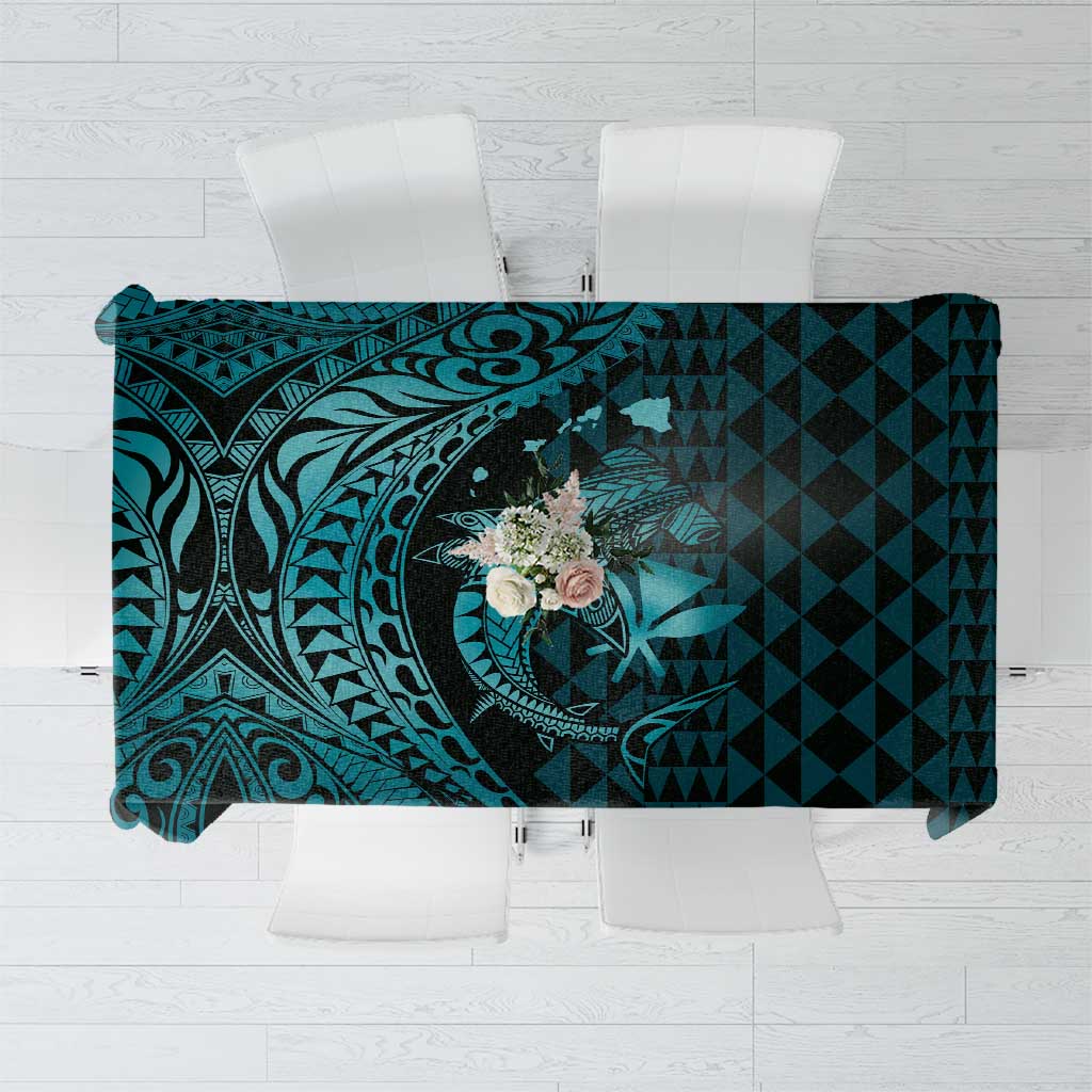 Aloha Hawaii Hammerhead Shark Tablecloth Turquoise Kakau and Polynesian Tattoo LT03 Turquoise - Polynesian Pride
