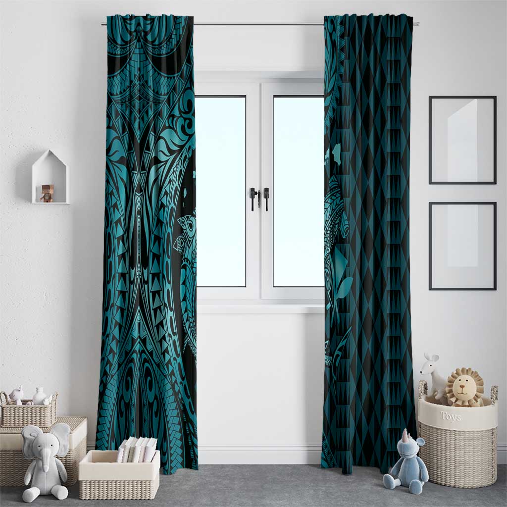 Aloha Hawaii Hammerhead Shark Window Curtain Turquoise Kakau and Polynesian Tattoo LT03 - Polynesian Pride