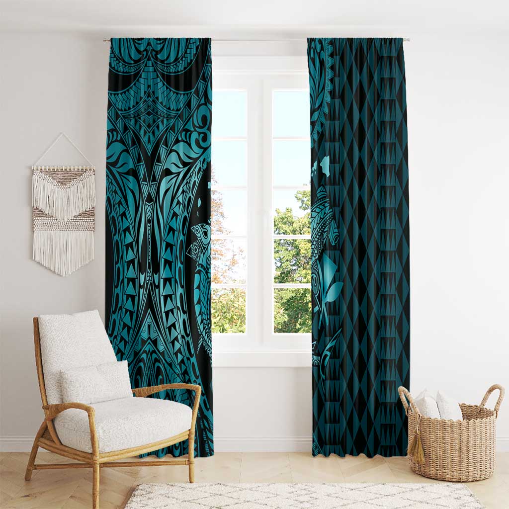 Aloha Hawaii Hammerhead Shark Window Curtain Turquoise Kakau and Polynesian Tattoo LT03 - Polynesian Pride
