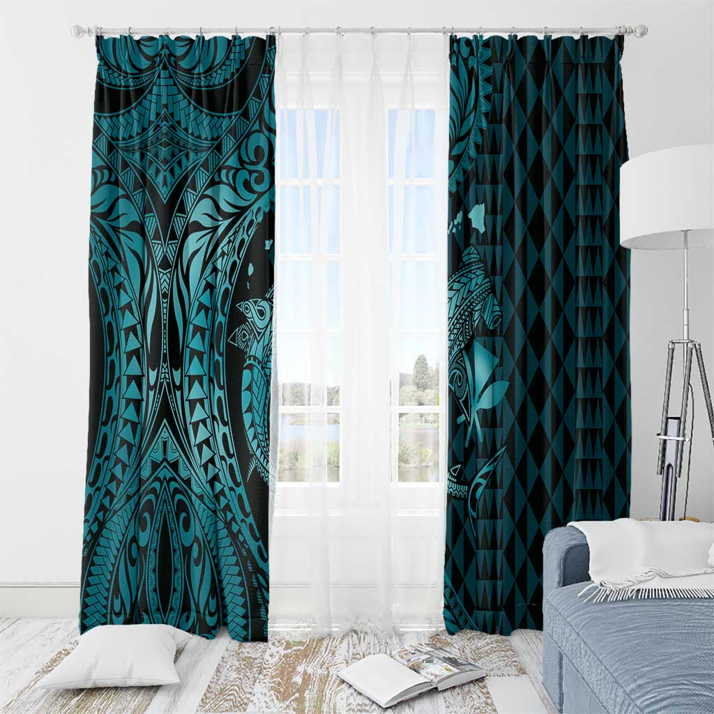 Aloha Hawaii Hammerhead Shark Window Curtain Turquoise Kakau and Polynesian Tattoo LT03 - Polynesian Pride