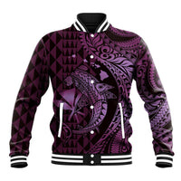 Aloha Hawaii Hammerhead Shark Baseball Jacket Purple Kakau and Polynesian Tattoo LT03