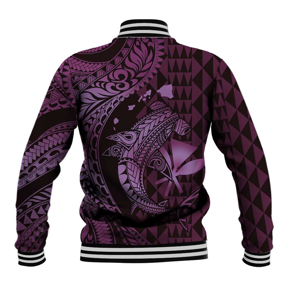 Aloha Hawaii Hammerhead Shark Baseball Jacket Purple Kakau and Polynesian Tattoo LT03