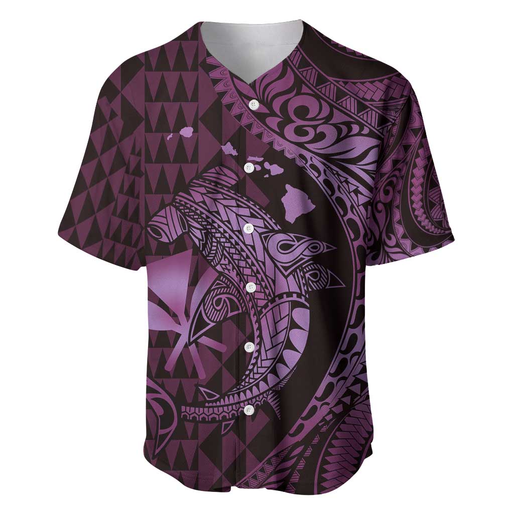 Aloha Hawaii Hammerhead Shark Baseball Jersey Purple Kakau and Polynesian Tattoo LT03