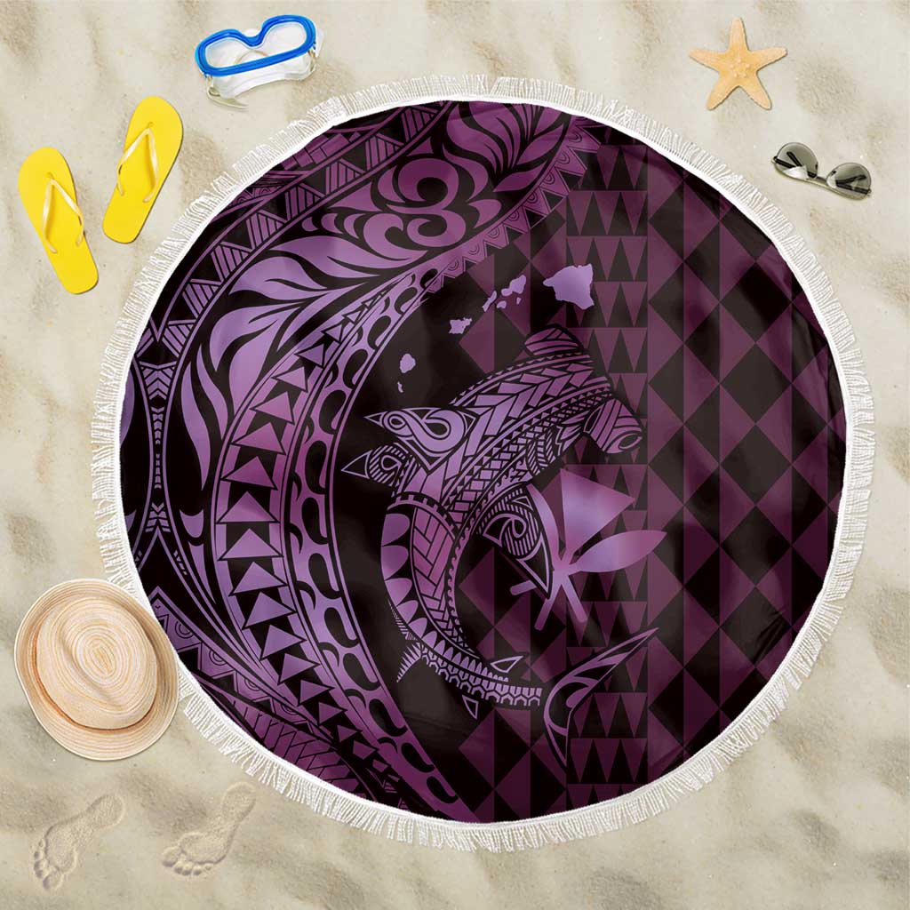 Aloha Hawaii Hammerhead Shark Beach Blanket Purple Kakau and Polynesian Tattoo LT03 One Size 150cm Purple - Polynesian Pride
