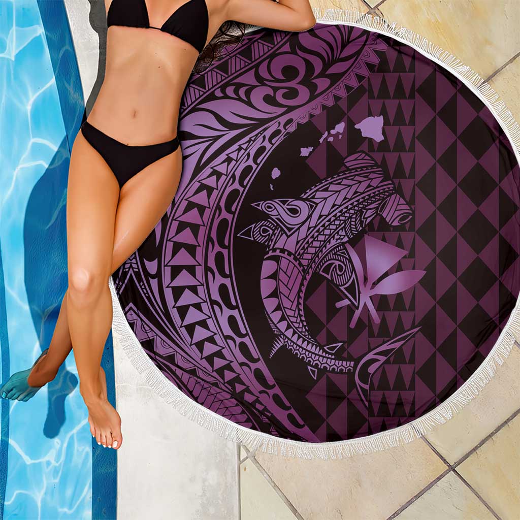 Aloha Hawaii Hammerhead Shark Beach Blanket Purple Kakau and Polynesian Tattoo LT03 - Polynesian Pride