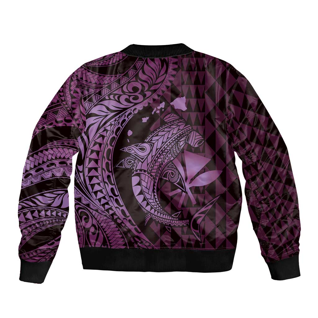 Aloha Hawaii Hammerhead Shark Bomber Jacket Purple Kakau and Polynesian Tattoo LT03