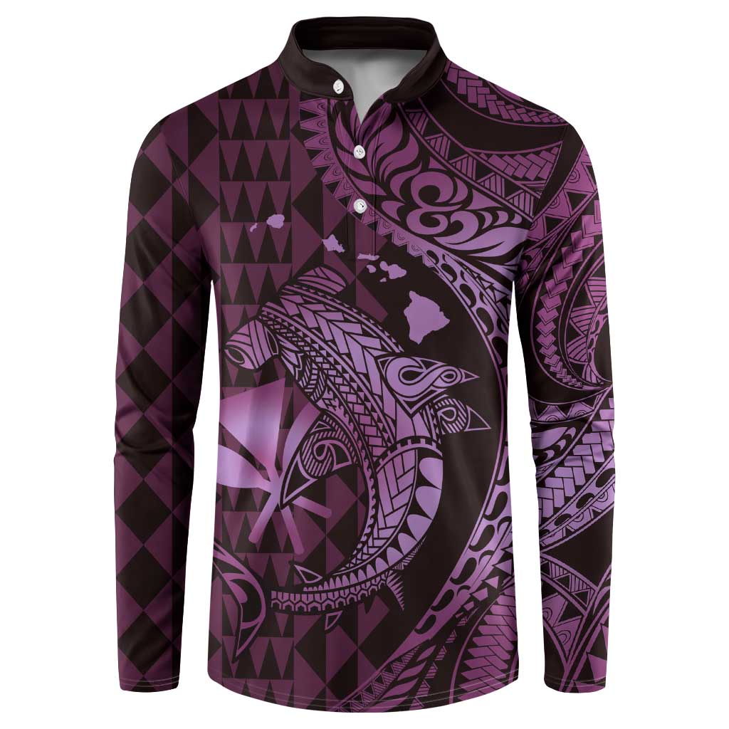 Aloha Hawaii Hammerhead Shark Button Sweatshirt Purple Kakau and Polynesian Tattoo LT03 Purple - Polynesian Pride