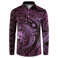 Aloha Hawaii Hammerhead Shark Button Sweatshirt Purple Kakau and Polynesian Tattoo LT03 Purple - Polynesian Pride