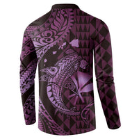 Aloha Hawaii Hammerhead Shark Button Sweatshirt Purple Kakau and Polynesian Tattoo LT03 - Polynesian Pride