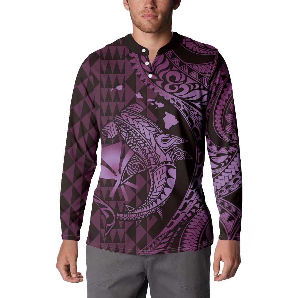 Aloha Hawaii Hammerhead Shark Button Sweatshirt Purple Kakau and Polynesian Tattoo LT03 - Polynesian Pride