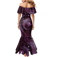 Aloha Hawaii Hammerhead Shark Family Matching Mermaid Dress and Hawaiian Shirt Purple Kakau and Polynesian Tattoo LT03
