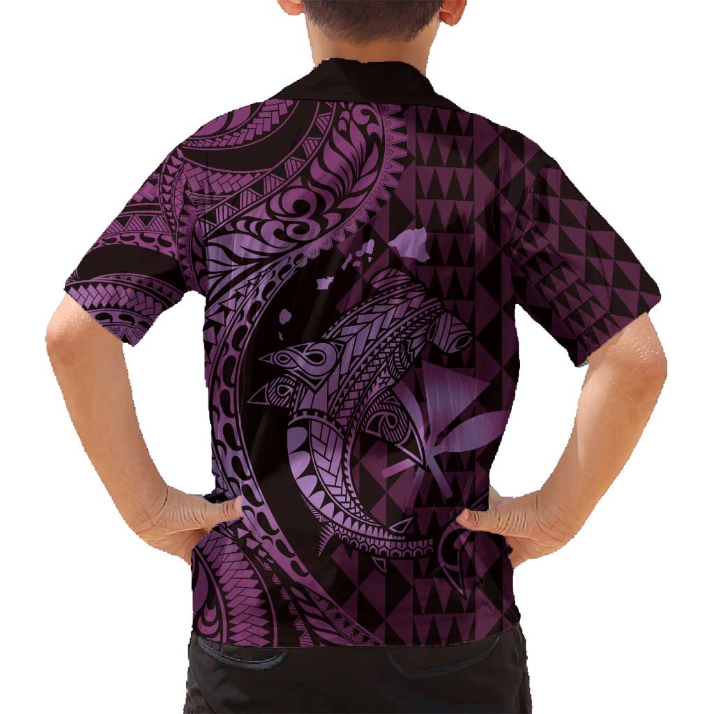 Aloha Hawaii Hammerhead Shark Family Matching Off Shoulder Maxi Dress and Hawaiian Shirt Purple Kakau and Polynesian Tattoo LT03 - Polynesian Pride