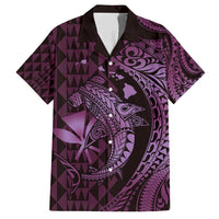 Aloha Hawaii Hammerhead Shark Family Matching Off Shoulder Maxi Dress and Hawaiian Shirt Purple Kakau and Polynesian Tattoo LT03 Dad's Shirt - Short Sleeve Purple - Polynesian Pride
