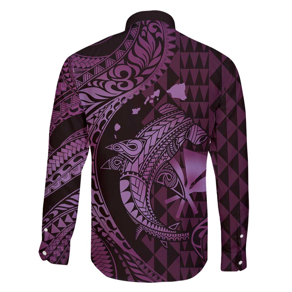 Aloha Hawaii Hammerhead Shark Family Matching Off Shoulder Maxi Dress and Hawaiian Shirt Purple Kakau and Polynesian Tattoo LT03 - Polynesian Pride
