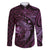 Aloha Hawaii Hammerhead Shark Family Matching Off Shoulder Short Dress and Hawaiian Shirt Purple Kakau and Polynesian Tattoo LT03
