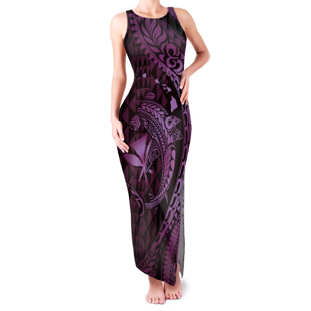 Aloha Hawaii Hammerhead Shark Family Matching Tank Maxi Dress and Hawaiian Shirt Purple Kakau and Polynesian Tattoo LT03