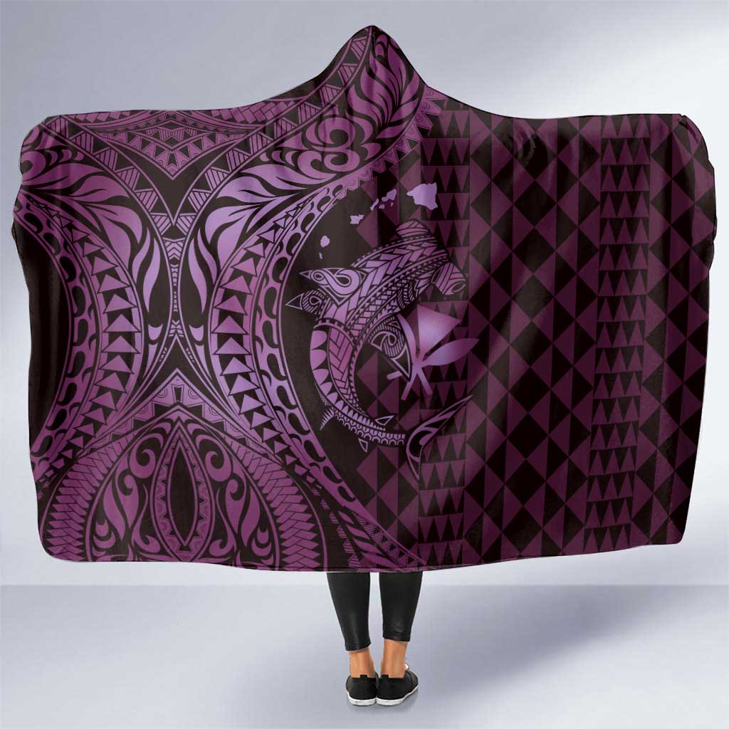 Aloha Hawaii Hammerhead Shark Hooded Blanket Purple Kakau and Polynesian Tattoo LT03