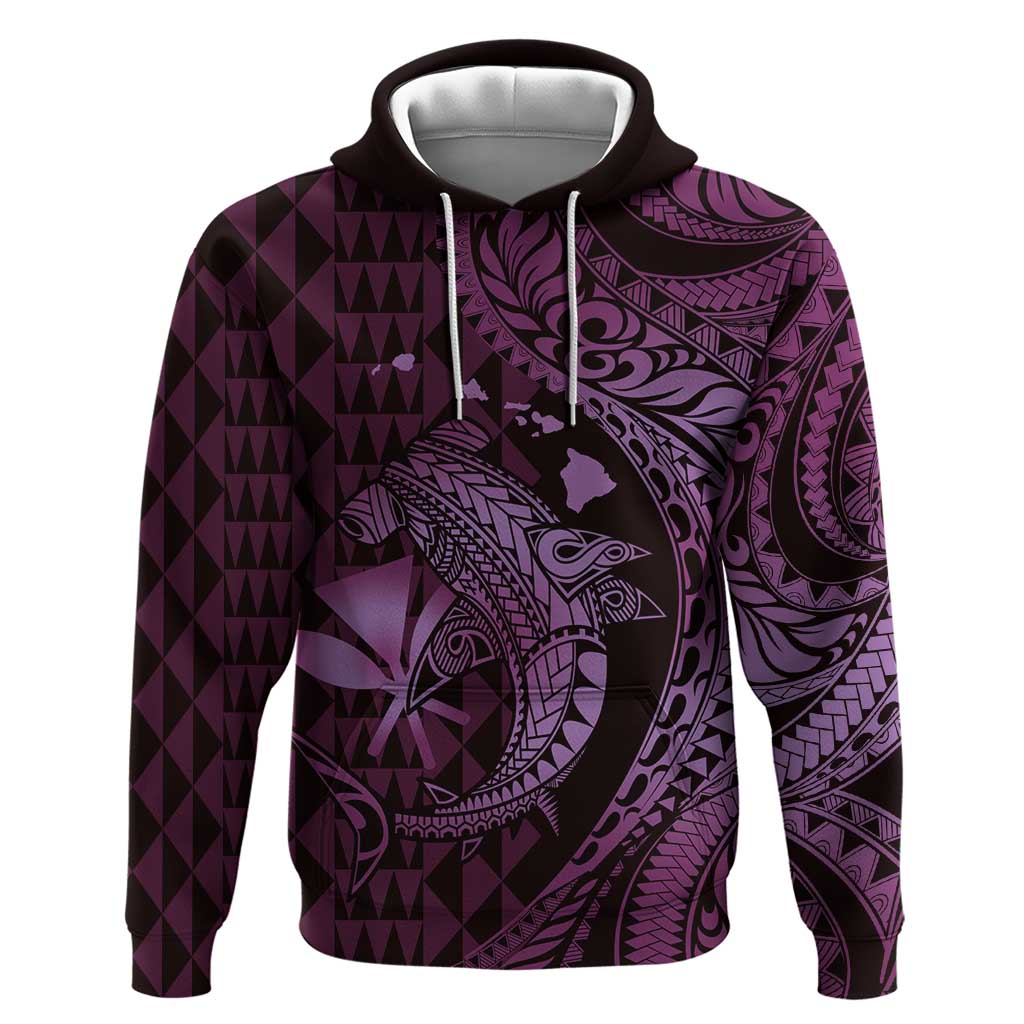 Aloha Hawaii Hammerhead Shark Hoodie Purple Kakau and Polynesian Tattoo LT03