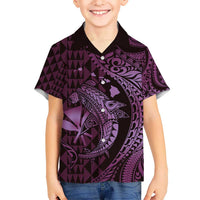 Aloha Hawaii Hammerhead Shark Kid Hawaiian Shirt Purple Kakau and Polynesian Tattoo LT03