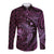 Aloha Hawaii Hammerhead Shark Long Sleeve Button Shirt Purple Kakau and Polynesian Tattoo LT03