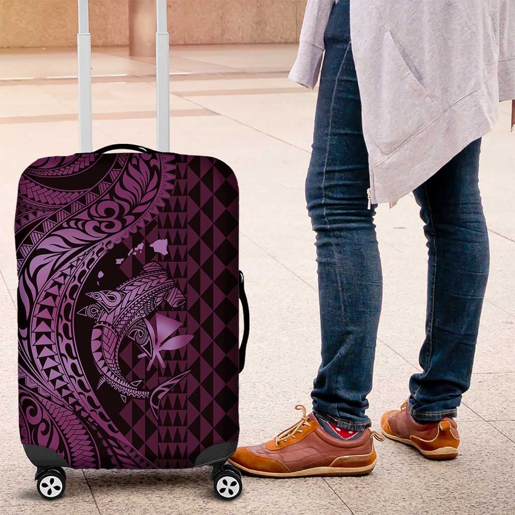 Aloha Hawaii Hammerhead Shark Luggage Cover Purple Kakau and Polynesian Tattoo LT03