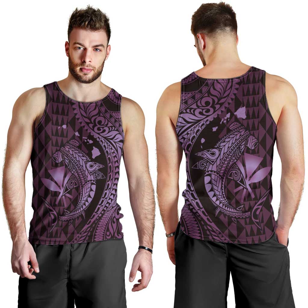 Aloha Hawaii Hammerhead Shark Men Tank Top Purple Kakau and Polynesian Tattoo LT03 - Polynesian Pride