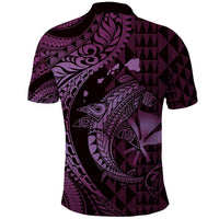 Aloha Hawaii Hammerhead Shark Polo Shirt Purple Kakau and Polynesian Tattoo LT03