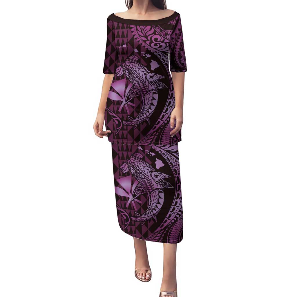 Aloha Hawaii Hammerhead Shark Puletasi Purple Kakau and Polynesian Tattoo LT03 Long Dress Purple - Polynesian Pride