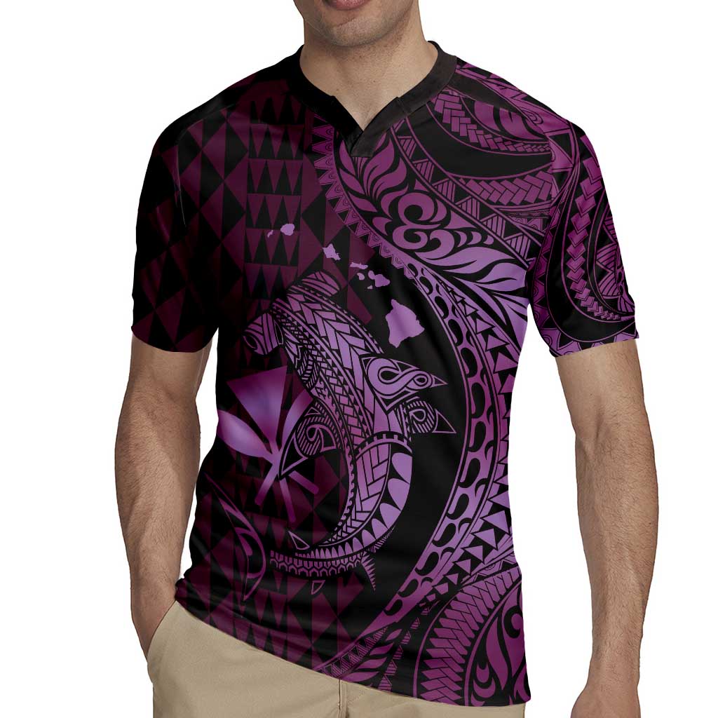 Aloha Hawaii Hammerhead Shark Rugby Jersey Purple Kakau and Polynesian Tattoo LT03 - Polynesian Pride