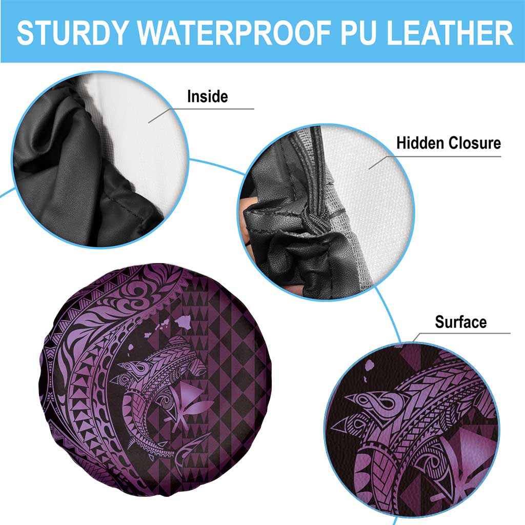 Aloha Hawaii Hammerhead Shark Spare Tire Cover Purple Kakau and Polynesian Tattoo LT03 - Polynesian Pride