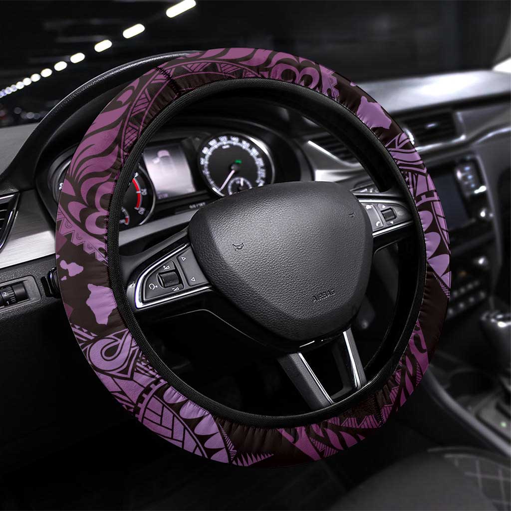 Aloha Hawaii Hammerhead Shark Steering Wheel Cover Purple Kakau and Polynesian Tattoo LT03