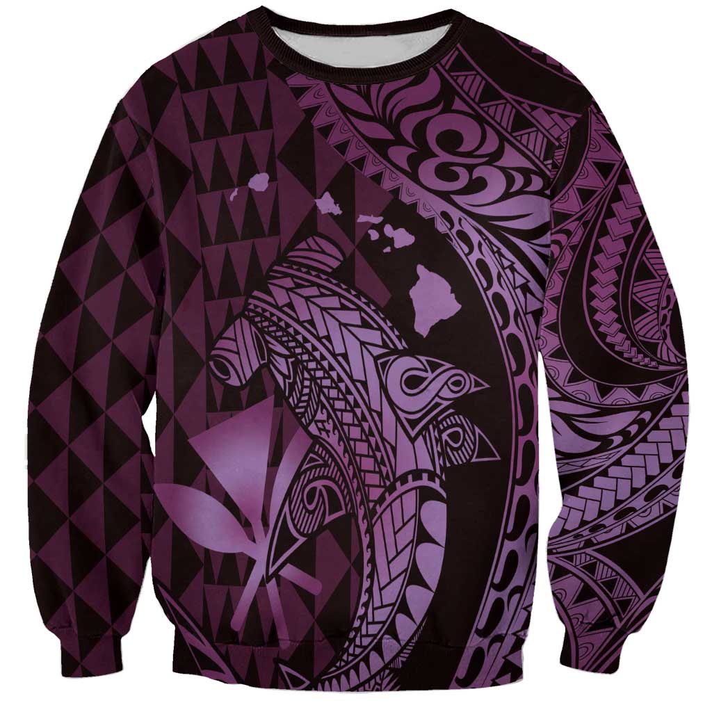Aloha Hawaii Hammerhead Shark Sweatshirt Purple Kakau and Polynesian Tattoo LT03 Unisex Purple - Polynesian Pride