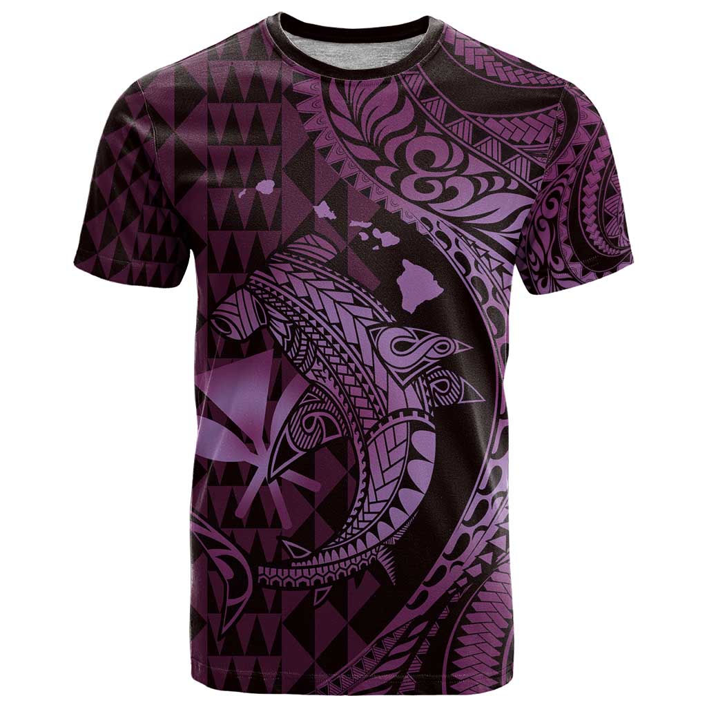 Aloha Hawaii Hammerhead Shark T Shirt Purple Kakau and Polynesian Tattoo LT03