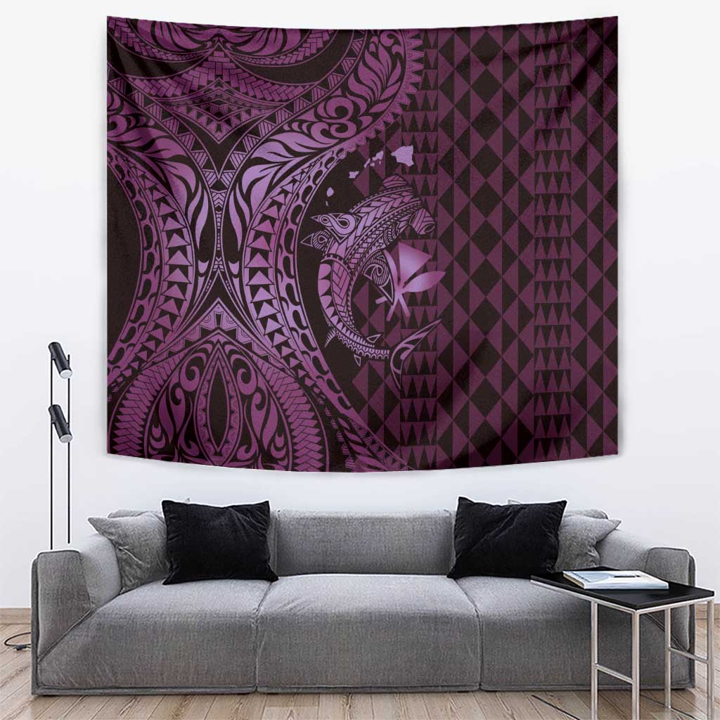 Aloha Hawaii Hammerhead Shark Tapestry Purple Kakau and Polynesian Tattoo LT03