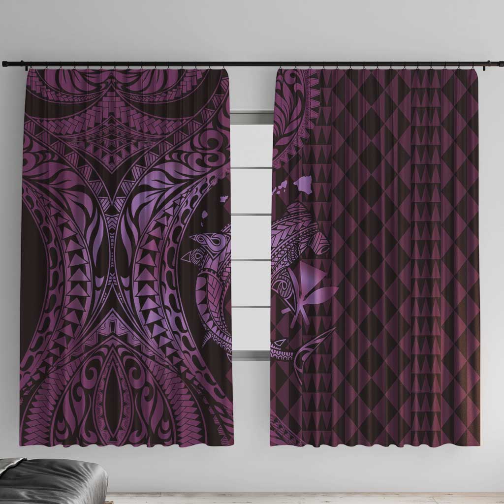 Aloha Hawaii Hammerhead Shark Window Curtain Purple Kakau and Polynesian Tattoo LT03 With Hooks Purple - Polynesian Pride