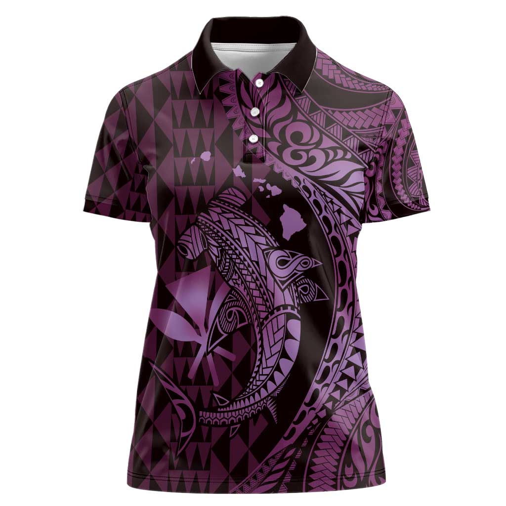 Aloha Hawaii Hammerhead Shark Women Polo Shirt Purple Kakau and Polynesian Tattoo LT03