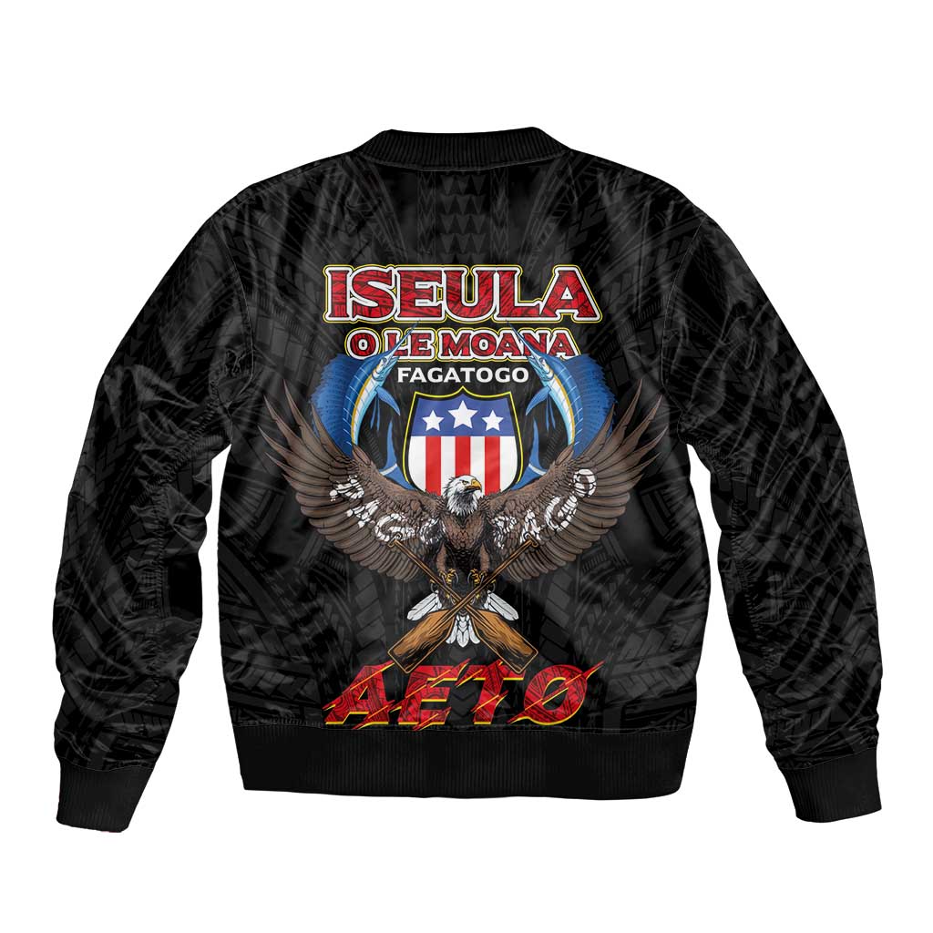American Samoa Fautasi Bomber Jacket Pago Pago Aeto and Iseula o le Moana of Fagatogo Black Color - Polynesian Pride