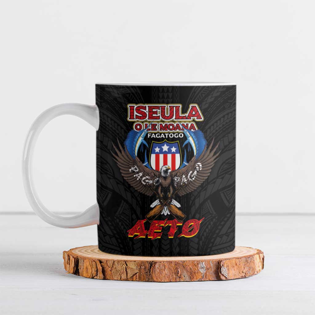 American Samoa Fautasi Ceramic Mug Pago Pago Aeto and Iseula o le Moana of Fagatogo Black Color - Polynesian Pride